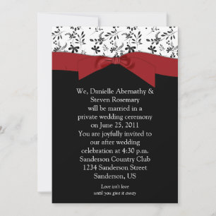 Black White Red Floral Post Wedding Invitation
