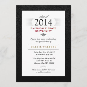 Black White & Red Formal Grad Invite
