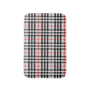 Black White Red Gingham Classic Chequered Fabric Bath Mat