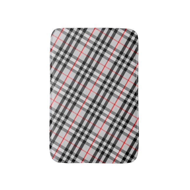 Black White Red Gingham | Classic Chequered Fabric Bath Mat (Front Vertical)