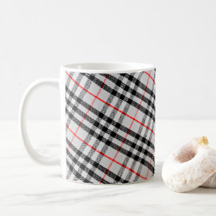 Black White Red Gingham Classic Chequered Fabric Coffee Mug