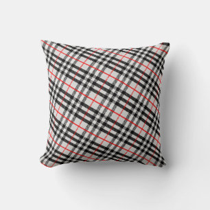 Black White Red Gingham Classic Chequered Fabric Cushion