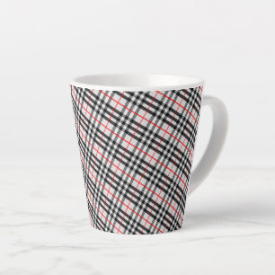 Black White Red Gingham   Classic Chequered Fabric Latte Mug