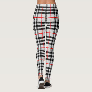 Black White Red Gingham   Classic Chequered Fabric Leggings