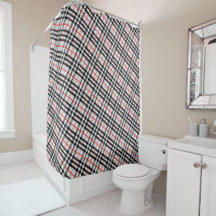 Black White Red Gingham Classic Chequered Fabric Shower Curtain