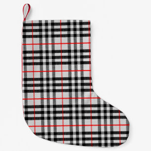 Black White Red Gingham Classic Chequered Fabric Small Christmas Stocking