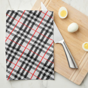 Black White Red Gingham Classic Chequered Fabric Tea Towel
