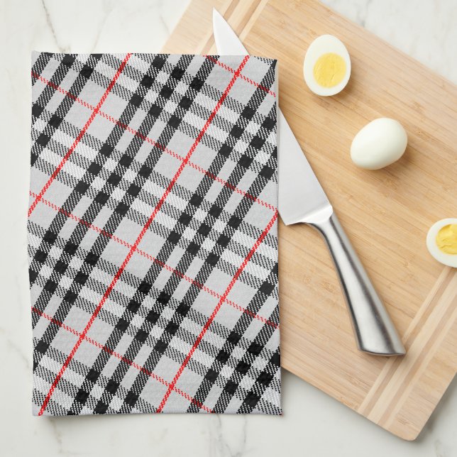Black White Red Gingham | Classic Chequered Fabric Tea Towel (Quarter Fold)