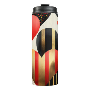 BLACK WHITE RED GOLD MODERN VALENTINE HEARTS THERMAL TUMBLER