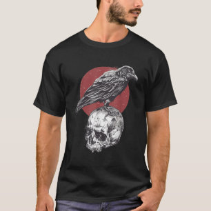 Black white red goth occult design Skull Raven or  T-Shirt