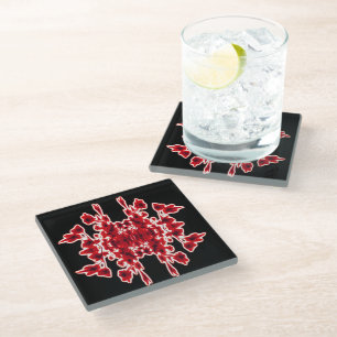 Black White Red Graphic Abstract Pattern  Glass Coaster