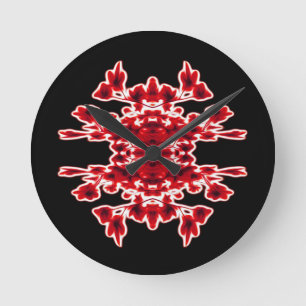Black White Red Graphic Abstract Pattern Round Clock