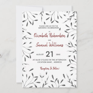 Black, white red graphic floral Wedding Invitation