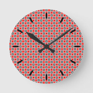 Black White Red Grey Pattern Round Clock