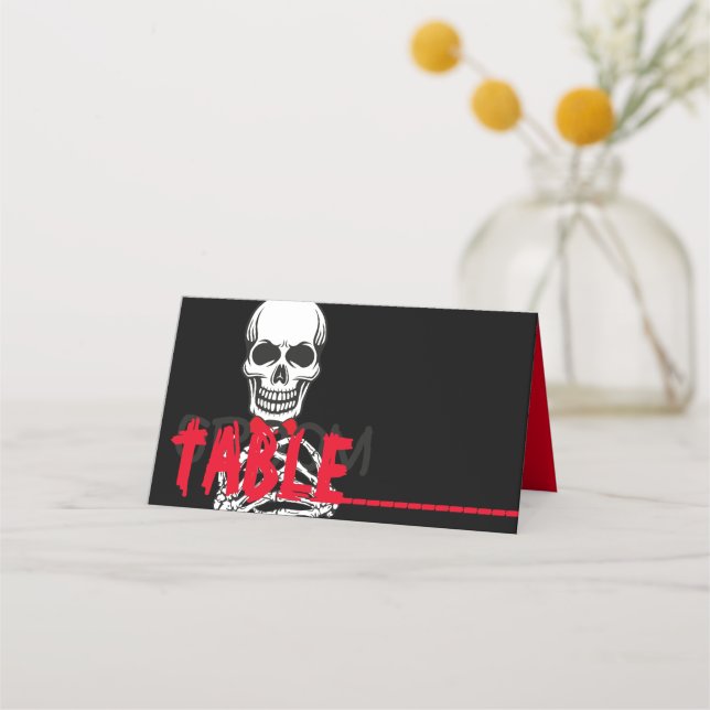 black white red halloween skull place cards (Front)