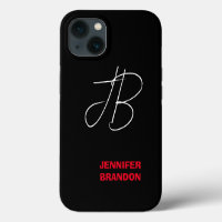 Black White Red Handwriting Monogram Add Name