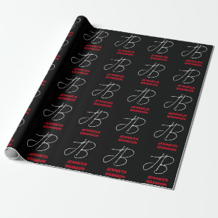 Black White Red Handwriting Monogram Add Name Wrapping Paper