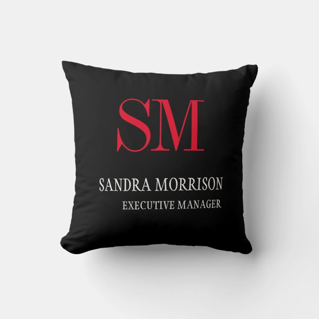 Black White Red Handwriting Monogram Minimalist  Cushion (Front)