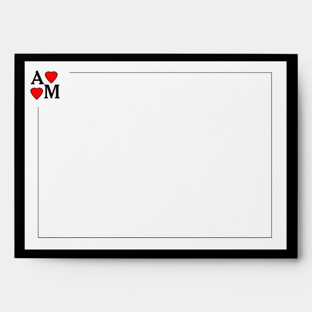 Black White & Red Heart Initials Wedding Envelope (Front)