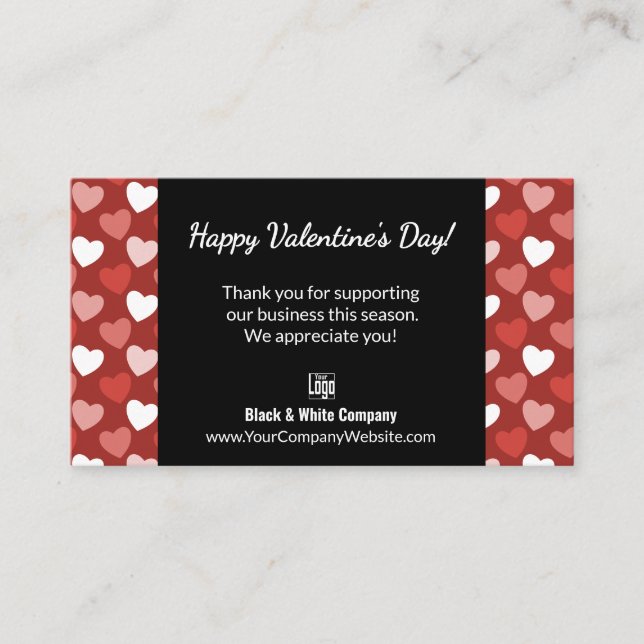 Black White Red Hearts Valentine's Day Thank You Business Card (Front)