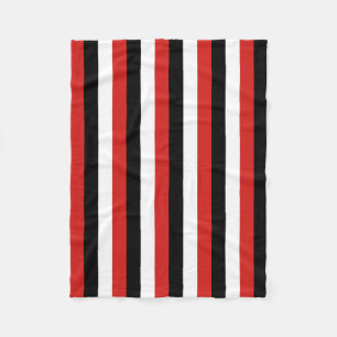 Black White & Red High Contrast Thick Stripes Fleece Blanket