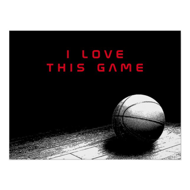 Black & White Red Love Basketball Perfect Poster (Front)