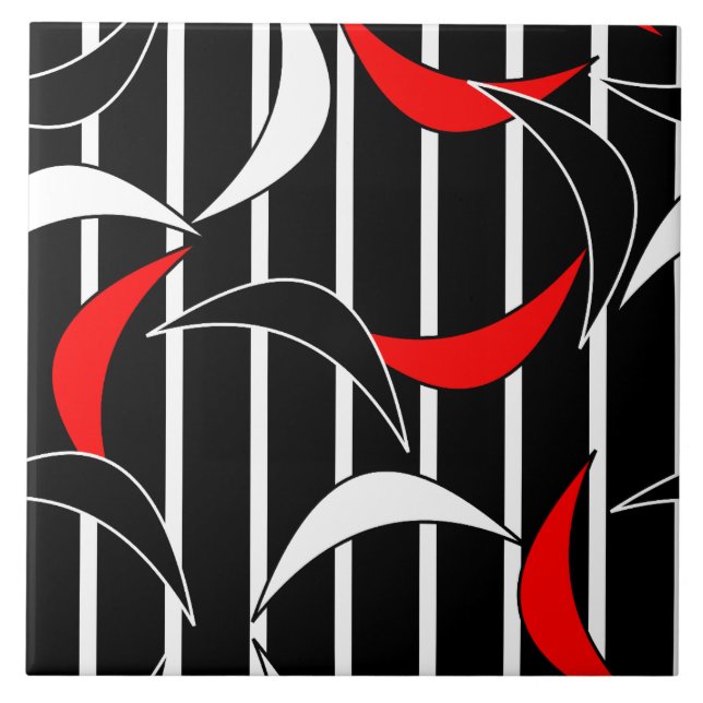 Black, white, red modern art ceramic tile (Front)
