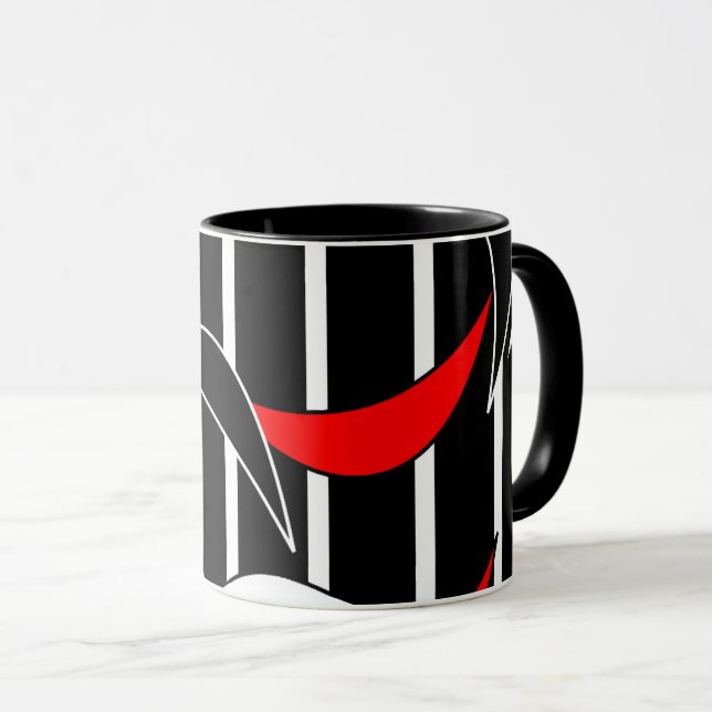 Black, white, red modern art mug (Front Right)