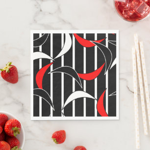 Black, white, red modern art napkin