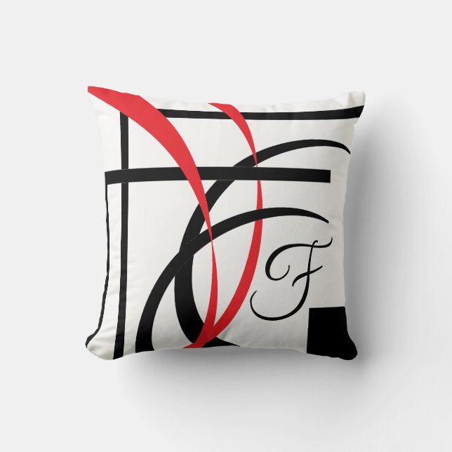 Black White Red Modern Curved Design Cushion (Front)