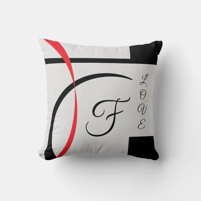 Black White Red Modern Curved Design Throw Pillow (Front)