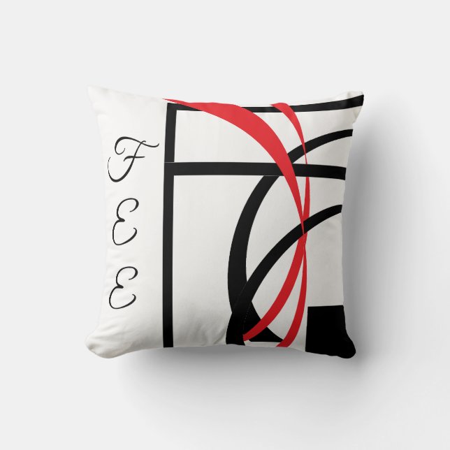 Black White Red Modern Curved Design Throw Pillow (Front)