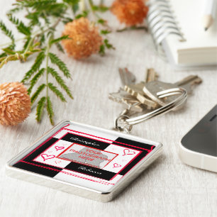 Black white red modern love heart photo frame key ring