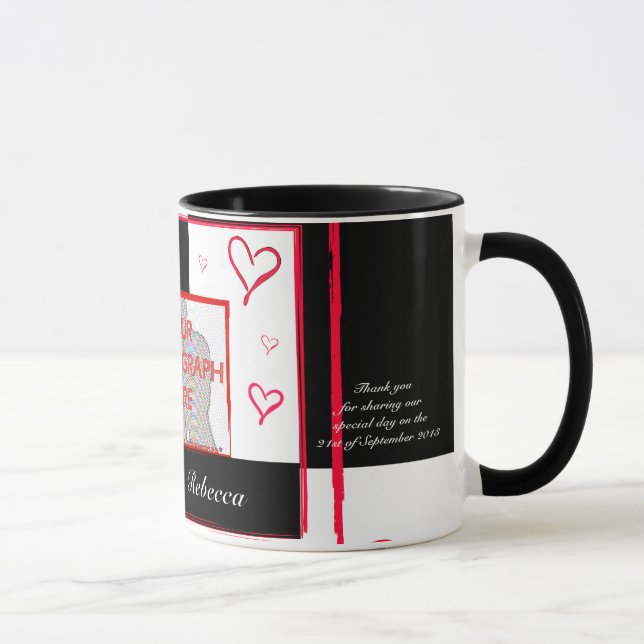 Black white red modern love heart photo frame mug (Right)