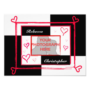 Black white red modern love heart photo frame print