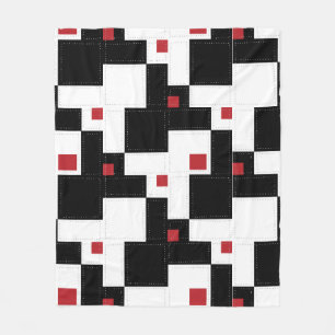 Black White Red Modern Vintage Patchwork Fleece Blanket