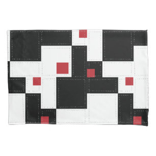 Black White Red Modern Vintage Patchwork Pillowcase