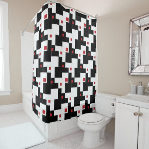 Black White Red Modern Vintage Patchwork Shower Curtain