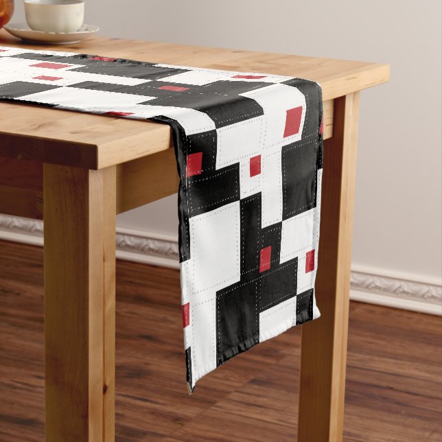 Black White Red Modern Vintage Table Runner (In Situ)