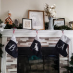 Black White Red Monogram Tile Small Christmas Stocking<br><div class="desc">This stocking brings a classic style to your holiday decor! The monogram can be personalised to your liking. The backside of the stocking defaults to a solid red; however,  you can choose the double sided option for an up-charge.</div>
