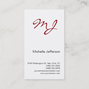 Black White Red Monogram Vertical Business Card