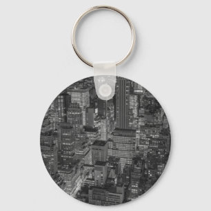 Black White Red New York City Skyline Key Ring