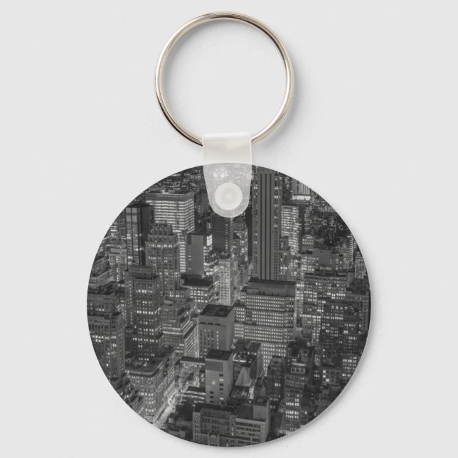 Black White Red New York City Skyline Key Ring (Front)