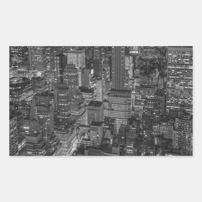 Black White Red New York City Skyline Rectangular Sticker (Front)