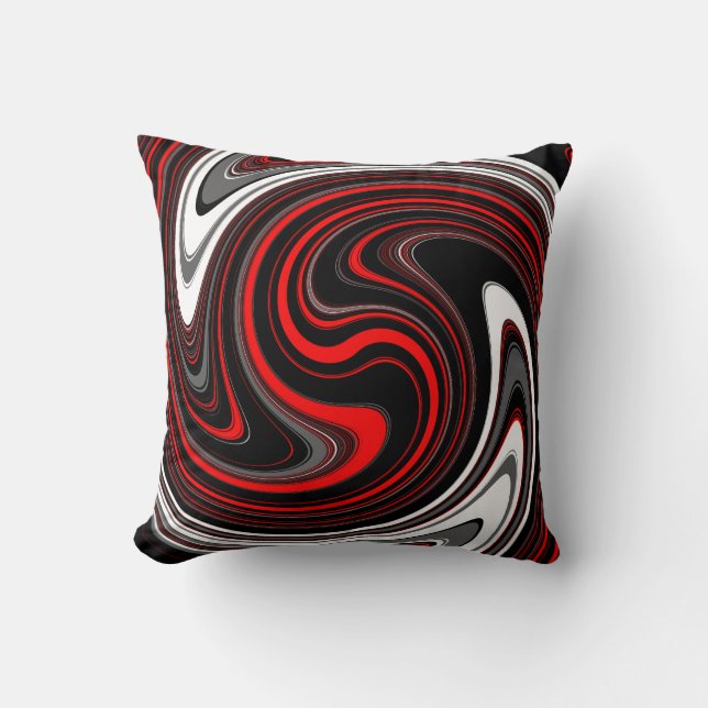 Black White Red Paint Swirl Cushion (Front)