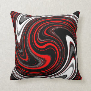 Black White Red Paint Swirl Cushion