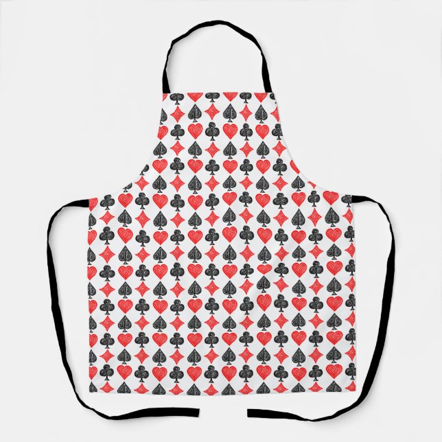 Black/White/Red Playing Card All Symbols Lino Cut Apron (Front)
