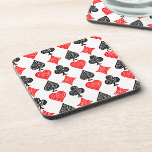 Black/White/Red Playing Card All Symbols Lino Cut Coaster