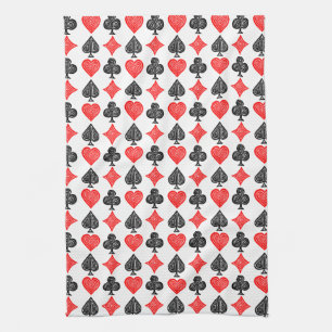 Black/White/Red Playing Card All Symbols Lino Cut Tea Towel