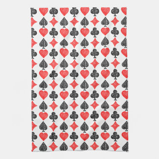 Black/White/Red Playing Card All Symbols Lino Cut Tea Towel